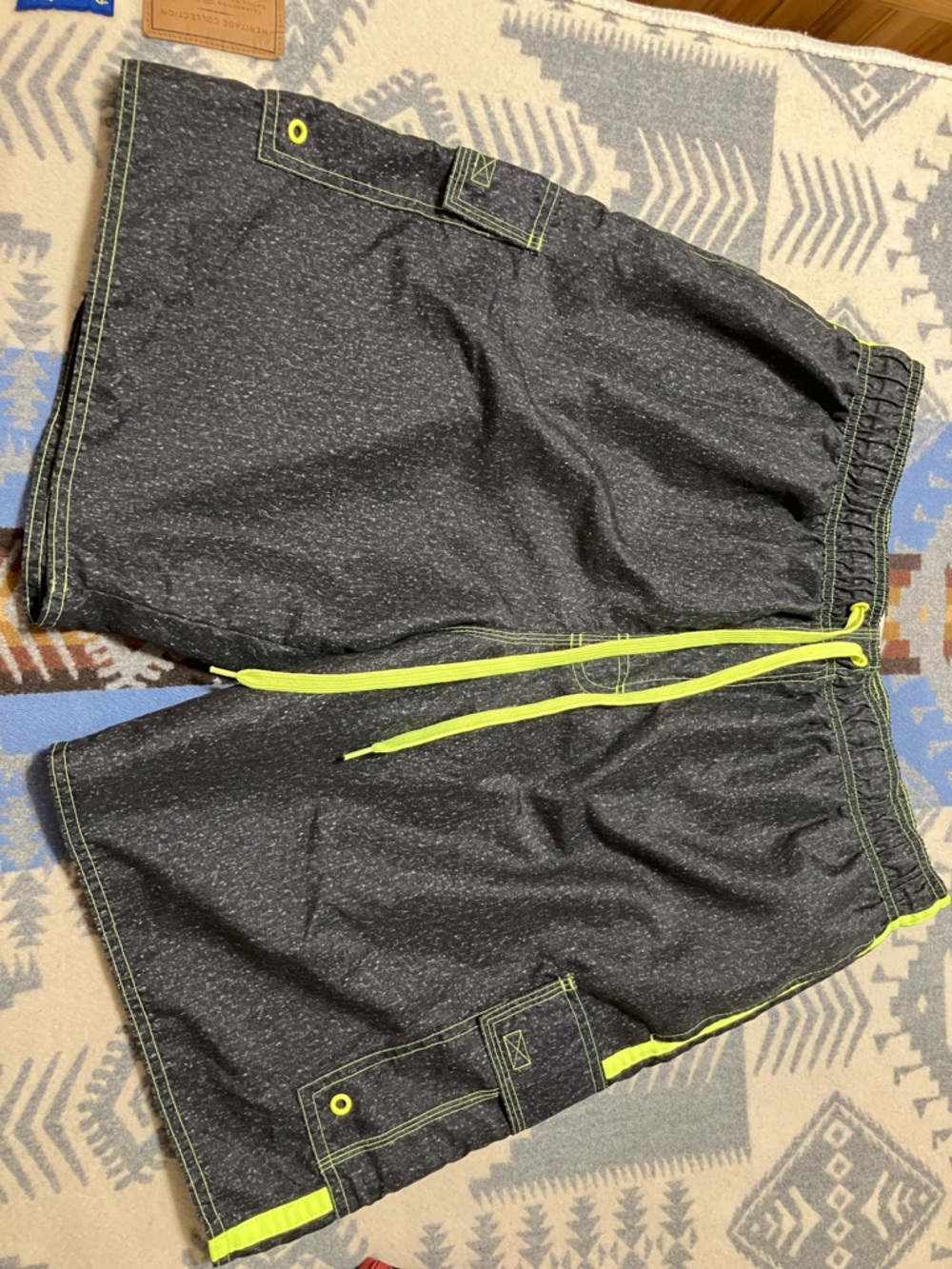 Laguna B Men’s Black Swim Trunks with Neon Yellow Accents
